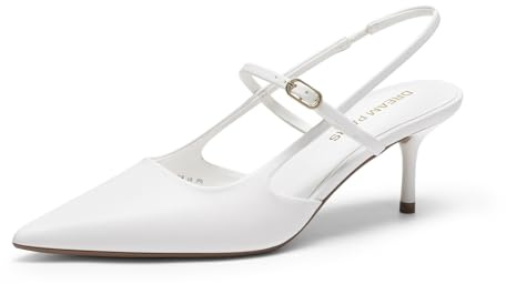 DREAM PAIRS Women's Mary Jane Slingback Kitten Heels,White,7