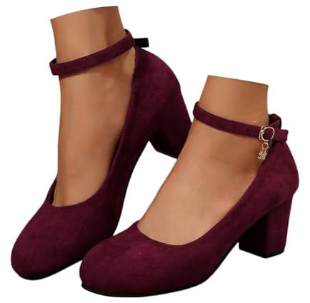 Nuqqichongtian Pumps, tacco piccolo, scarpe da sposa, scarpe da festa, da infilare, con tacco a blocco, elegante, da donna, con cinturino largo, con tacco alto