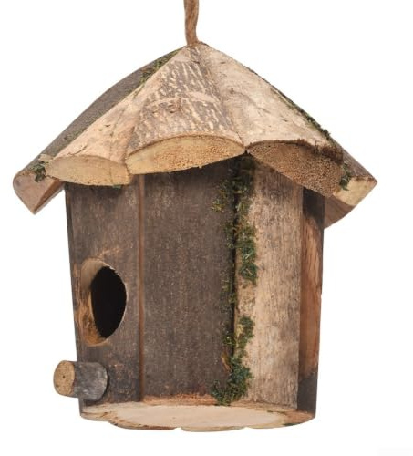 Casa de pájaros de madera natural para uso al aire libre, caja nido de jardín rústica con interior espacioso para pájaros, decoración de patio, 16 x 16 cm