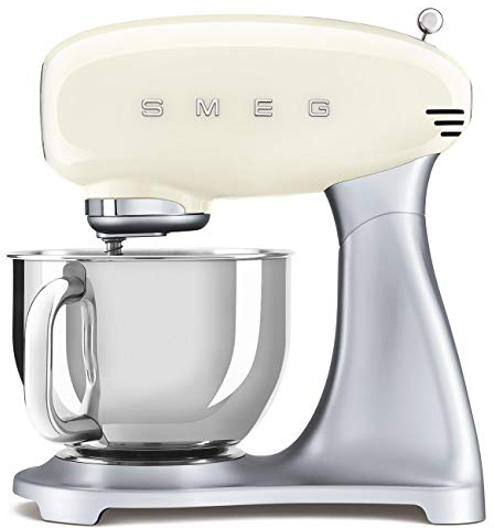 Smeg SMF02CRUK Retro 50's Style Stand Mixer with 4.8L Stainless Steel Bowl, Safety Lock, 10 Variable Speeds, 800W, Cream