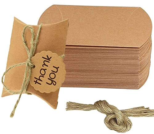 Kraftpapier Candy Box, 50 Stück Vintage Kissen Geschenkbox, Kraftpapier Tüten Geschenkbox, Retro Kraftpapier Schachtel, für Schokoladennuss Zucker Handgemachte Kekse kleines Geschenk, Braun