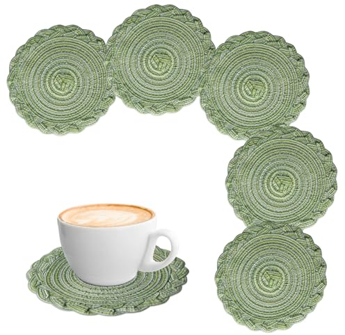 besbomig Set di 6 Sottobicchieri per Bevande Rotondi in Tessuto Intrecciato Fatti a Mano, Tappetino per Tazza per Cucina, Tavolo da Pranzo, Casa, Ristorante, 18 cm (Verde)