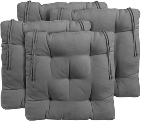 CHELY INTERMARKET Cojines Silla 45x45cm Pack 4 Unidades Relleno Mullido Gris 5 Pespuntes Acolchado Exterior Interior Decorativos Suaves Estables Lavables Terraza Jardín