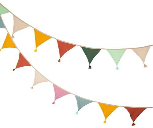JDBlissful Pack of 2 Bunting for Children's Room Wimpelkette aus Stoff, Mehrfarbig, Gartenwimpelkette, Vintage-Stoff-Wimpelkette, Girlanden für Hochzeit, Geburtstag, Babyparty, Jahrestag, Kinderzimmer