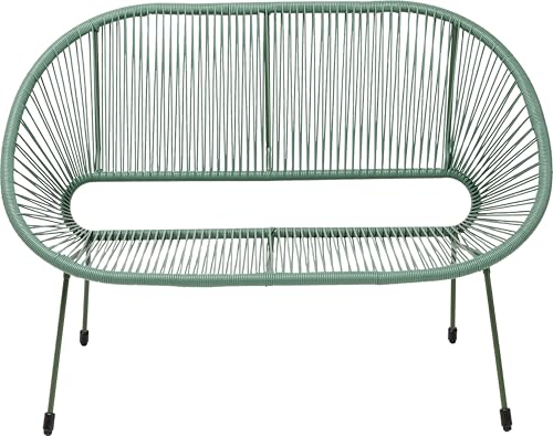 Kare Design Bank Acapulco Mono, Grün, Indoor und Outdoor Sitzbank für 2 Personen mit Rückenlehne, Gartenbank, Gartenmöbel, Grünes Stahlgestell, 81x121x71 cm (HxBxT)