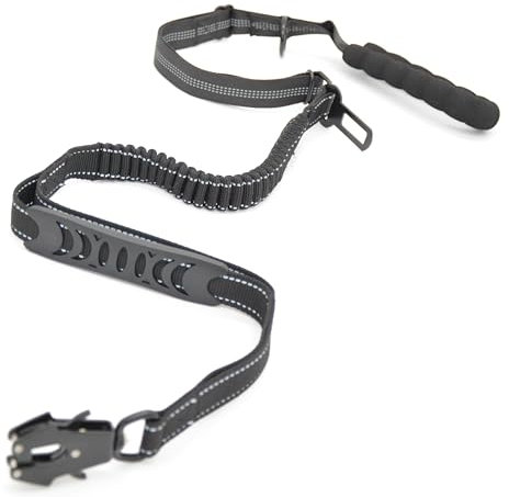ILII Hundeleine Verstellbar (1,25m-1,5m), Reflektierend Bungee Hundeleine mit 2 Gepolsterten Griffen, Autosicherheitsgurt, Hundeleine mittelgroße und große Hunde
