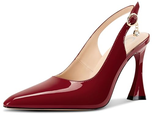 Castamere Donna Spillo Alto High Tacco Heel a Punta Pumps Slingback Fibbia da Matrimonio Ballo Dress 10 CM Heels Rosso Borgogna 38 EU
