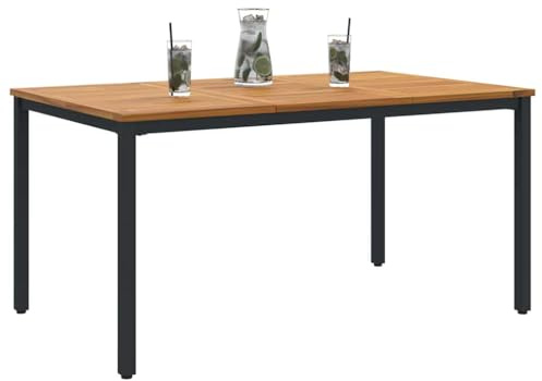 vidaXL Tisch für Outdoor Natürlich und Schwarz 150 x 90 x 75 cm, Akazienholz Tisch, moderner Gartenmöbel, wetterfestes Design für stilvolles Essen im Freien, rechteckig