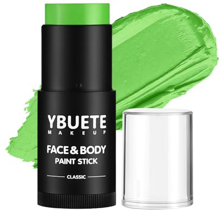 YBUETE Light Green Face Body Painting Stick, Professional Green Full-coverage Cream Face Paint for St. Patrick's Day Halloween SFX Witch Monster Cosplay Makeup, Washable Body Paint for Adult Carnival