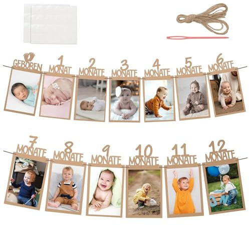 Premium fotobanderoll 1. Födelsedag 13 månader fotogirlang av kraftpapper för baby milstolpe dekoration, första födelsedagsdekoration pojkar flickor, hängande väggdekoration festtillbehör nyfödda upp