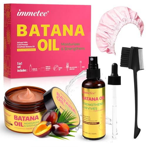 immetee Kit de aceites Batana, mascarilla capilar Batana, tratamiento para el cuero cabelludo y el cabello seco y encrespado, aceite nutritivo profundo para cabello seco y teñido (5, Batana Oil Kit)