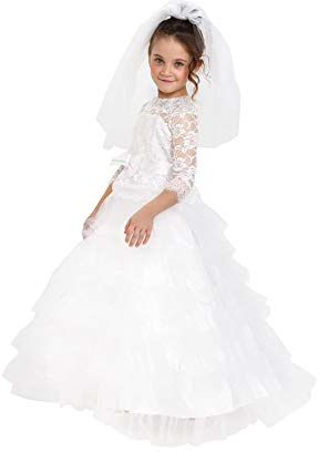 Dress Up America Girls Dreamy Bride Little Girl Wedding Bridal Outfit - Beautiful Dress Up Set for Role Play