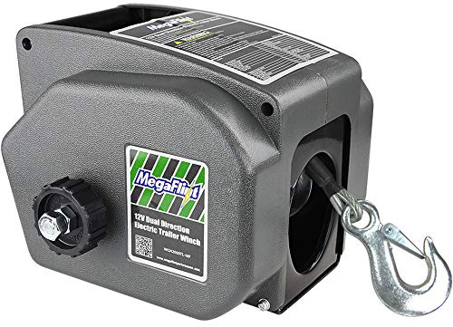 Megaflint Trailer Winch,Reversible Electric Winch, for Boats up to 6000 lbs.12V DC,Power-in, Power-Out, and Freewheel Operations,30% Higher winching Power Than Regular 6000 lbs Winch (5000lbs Marine)