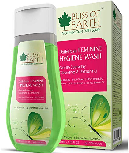 Bliss of Earth DailyFresh Feminine Hygiene Wash 100ml – Gentle Intimate Wash with Alcohol-Free Witch Hazel & Tea Tree Oil | Daily Feminine Care | pH-Balanced Cleanser