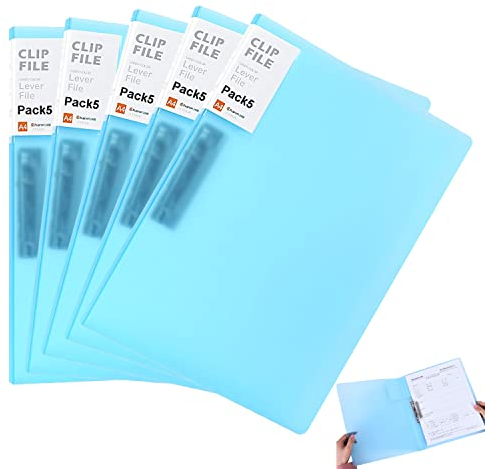 Vovofi 5 x A4 Klemmbinder, Bonbonfarben, Aktenordner – Klemmmappe, Aufbewahrungsmappen (blau).