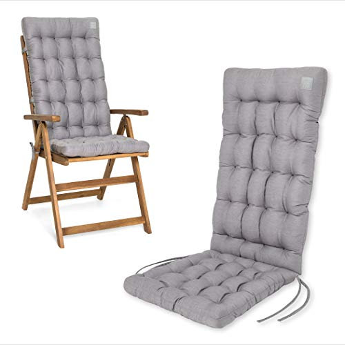 HAVE A SEAT Luxury | Gartenstuhlauflage Hochlehner (1 St.) - Bequeme Sitzauflage - orthopädisch, wetterfest, waschbar bis 95° C, Trockner geeignet - Made in Germany (1 Stück - 120x48 cm, Hellgrau)