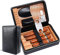 Time C Club Custodia per sigari in pelle da viaggio con trama intrecciata marrone a 4 dita, tagliasigari, humidor per sigari con e umidificatore, regalo dello sposo, regalo di compleanno