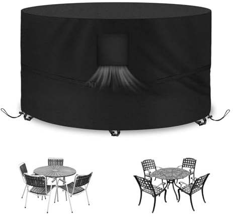 Kovshuiwe Cubierta Redonda para Muebles de Jardín,420D Oxford Cubierta de Muebles,Redonda Funda Muebles Impermeable,Fundas para Muebles de Jardín,Cubierta de Mesa de Jardín,Anti-Viento(Ø230 x 100 cm)