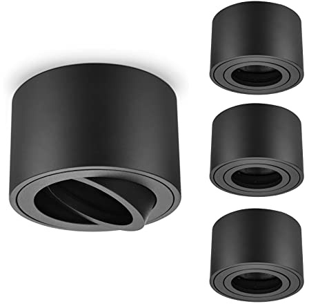 URing Focos LED Techo Superficie 4 Pack, Interior Negro Orientable Para Módulos, Lámpara de Techo Redondo Ø80x50mm, Plafón Salón Dormitorio, Bombilla No Incluida