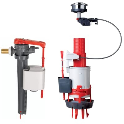 Wirquin 10724144 Chasse d'eau wc complète mécanisme wc double chasse Easy & robinet flotteur à alimentation latérale Jollyfill, gris et rouge