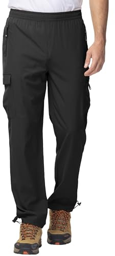 YSENTO Mens Quick Dry Walking Hiking Trousers Outdoor Lightweight Breathable Trekking Work Trousers with Zip Pockets(Black,M)