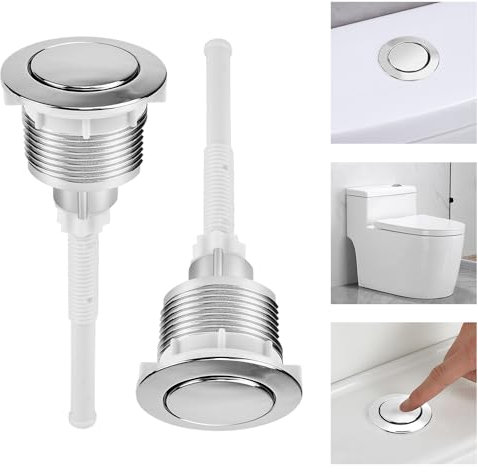 ADERTOS 2 PCS Toilet Flush Button, 38mm Single Press Push Button Round Head Toilet Cistern Push Buttons Chrome Push Buttons Toilets Flush Replacement Kit for Bathroom Water Tank Repair (Silver)