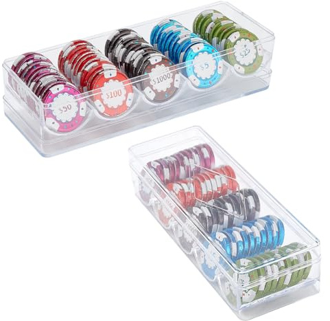 FINGERINSPIRE 2 stycken genomskinliga poker chip-brickor av plast casino poker chip bricka rack poker chip-hållare poker chip fodral med skydd för chip i standardstorlek varje rymmer 100 chips