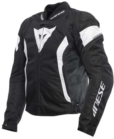 Dainese - Avro 5 Tex Jacket, Chaqueta de Moto de Tela con Protectores de Hombros, Hombre, Negro/Blanco/Negro, 62