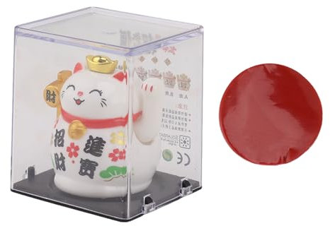 Cyrank Gato Que Hace Señas De La Suerte, Gato Japonés Maneki Neko De La Suerte Que Agita El Brazo, Lindo Gato Chino, Pequeño Gato Que Agita Solar para La Decoración del Coche del Hogar(Blanco)