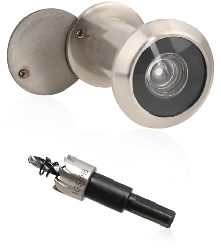 Judas de porte en laiton avec foret de 16 mm et cache-trou pour porte d'entrée de 3,5 cm à 5,3 cm (couleur acier)