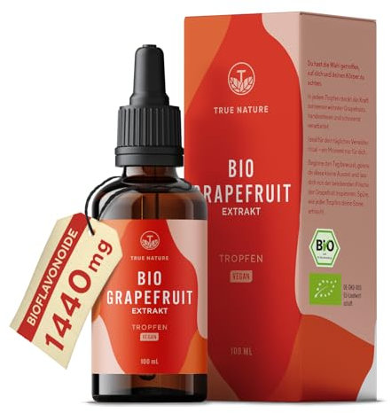 Bio Grapefruitkernextrakt Tropfen - 3000mg Grapefruit Extrakt/Tag - mit Vitamin C - trägt zur normalen Funktion des Immunsystems bei - 1440mg Bioflavonoide/ 100ml aus Kernen & Schalen - TRUE NATURE