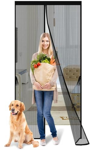 DKDDSSS Magnetic Fly Screen Door, Heavy Duty Bug Mesh Curtain, 90 x 210CM (Black)