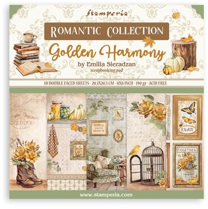 Stamperia - Scrapbook Paper Pad for Scrapbooking, Albums, Card Making, Bullet Journalling and More, Acid Free, Double-Sided, Perfect for Hobbies, Crafts, and Gifting (Golden Harmony) (20.3 x 20.3cm)