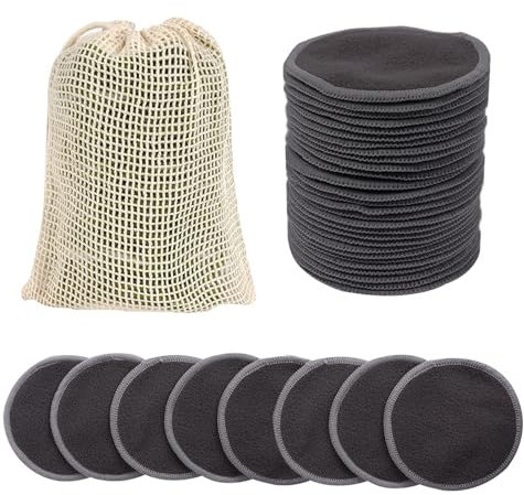 Abschminkpads Waschbar, 24 Stück Wattepads Wiederverwendbar, Wattepads mit Netz-Wäschesack, Schonend Nachhaltig Abschminkpads für Gesichtsreinigung Makeup Entferner Pads (Grau)
