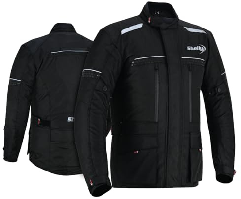 Shelly, giacca da moto da uomo per avventura/tour, con tessuto Cordura, antivento, estiva, invernale, lunga, per corse motociclistiche, Nero , M