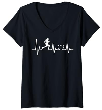 Femme Running Girl Heartbeat 5k Marathon Course à pied pour femme T-Shirt avec Col en V