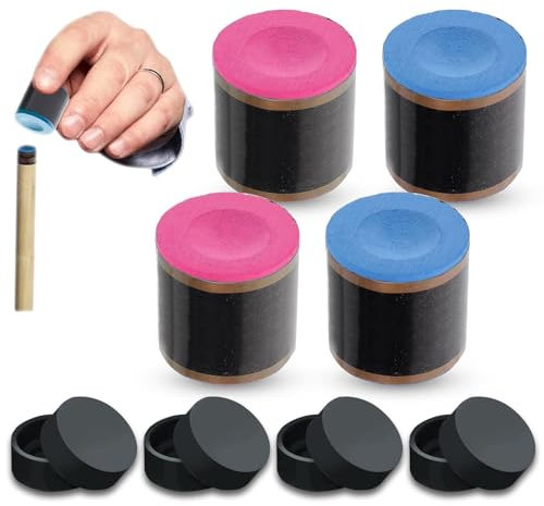 Tkxjry 4 Stück Pool Queue Würfel, Snooker Kreide, Kreide Für Billardqueues, Kommt mit 4 Aufbewahrungsboxen, Billardkreide, Billard Pool Queue Kreide, für Home Bars Turniere Spiele(Rosa + Blau)