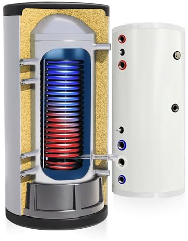 TECHGLOBE - Acumulador de agua caliente - intercambiador de calor (4 m²) - acer inoxidable - bajo consumo energético - aislamiento de 50 mm - Termo vertical (500 L)