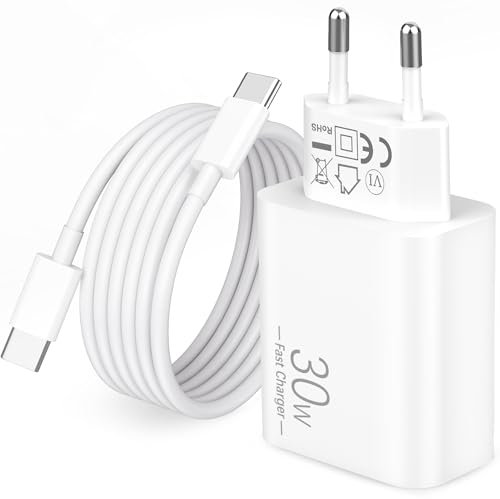 30W Cargador USB C Carga Rapida PD Enchufe para iPhone 17 Air/17/16/16e/15 Pro MAX Plus, iPad Pro 13/11/12.9, iPad 10/11/A16, Air 13/11, Cargador Movil Rápido Fast Charger con 2M Tipo C Cable