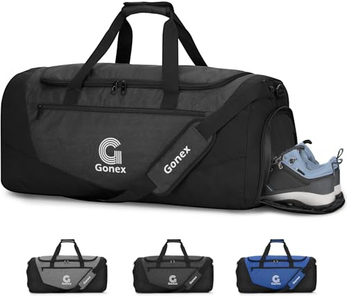 Gonex Gym Duffel Bag 60L with Shoe Compartment Wet Pocket, Large Capacity Sports Duffle Bag for Men Women, Workout & Travel Bag with Multiple Pockets, Black, Medium