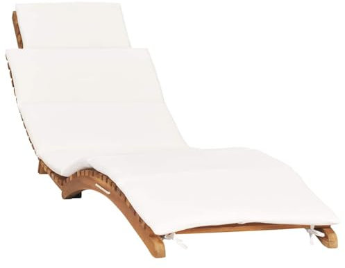 SDWEHO7 Klappbarer Liegestuhl, Sonnenliege aus Holz, Gartenliege mit Auflage, wetterfest, Outdoor Relaxliege für Balkon und Terrasse, 175 x 50 x 55 cm Weiß