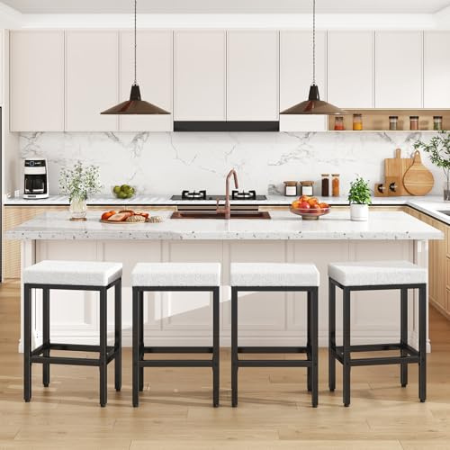 YMYNY Taburetes Altos de Cocina, 66 cm Taburete Cocina Alto, Blancos Taburetes de Bar con Pata de Metal, Silla Alta para Isla Cocina, HBS514W-2