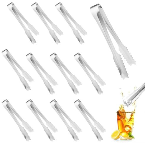 MABAHON Pince à sucre en acier inoxydable, pince de service pour buffet, pince de cuisine pour les aliments sucrés, le pain, les gâteaux, pince à glace pour la cuisine, mariage, fête, baril (argent