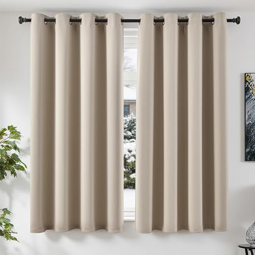 TOPICK Rideau Occultant Rideaux Isolation Lumineux, 140x175cm (LxH) Lot de 2 à Oeillets, Tenture Opaque Moderne Decoration, pour Chambre Maison Salon Porte Bureau Intérieurs, Beige