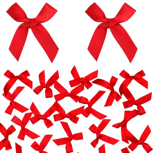 LOLANIUT Fiocchi Rossi 6cm Autoadesivi, Fiocchi Rossi Eleganti per Confezioni Regalo e Feste, fiocchetti per bomboniere Decorativi Satinati fiocchetti Rossi Piccoli per Natale Matrimonio e DIY