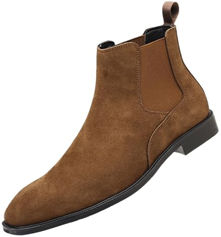 ANUFER Uomo Vacchetta Pelle in Camoscio Scarpe Chelsea Punta Quadrata Slip On Vestito Stivaletti alla Caviglia Marrone SN0711231 EU43