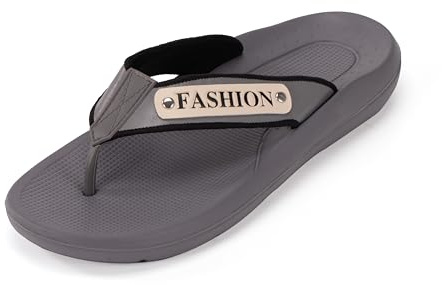 CLEIKES Sandali Estivi Uomo Infradito Antiscivolo Ciabatte da Spiaggia con Suola Spessa Ergonomica per Doccia Tempo Libero（Grigio, 46 EU, MEI250445-0）