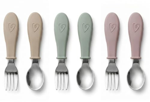 Broemba Couverts Bébé Inox 6 p Cuillère Fourchette Sans BPA Beige Vert/Rose