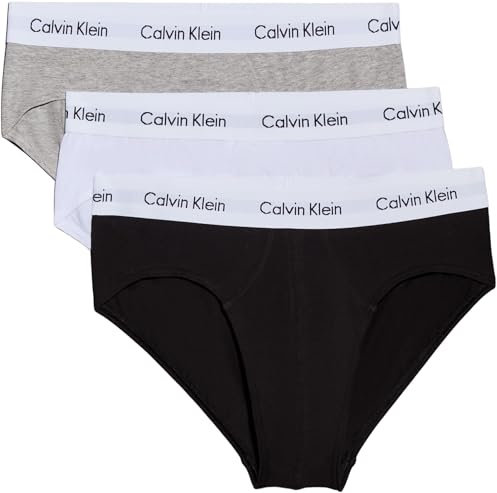 Calvin Klein Herren 3er Pack Unterhosen Hip Briefs Baumwolle mit Stretch, Mehrfarbig (Black/White/Grey Heather), XS