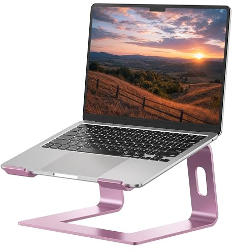 SOUNDANCE Laptopstativ, datorhöjare i aluminium, ergonomiskt höjarstativ för bärbara datorer, för skrivbord, metallhållare, passar för 10 till 15,6 tum bärbar dator, gyllene rosa (Gold Pink)